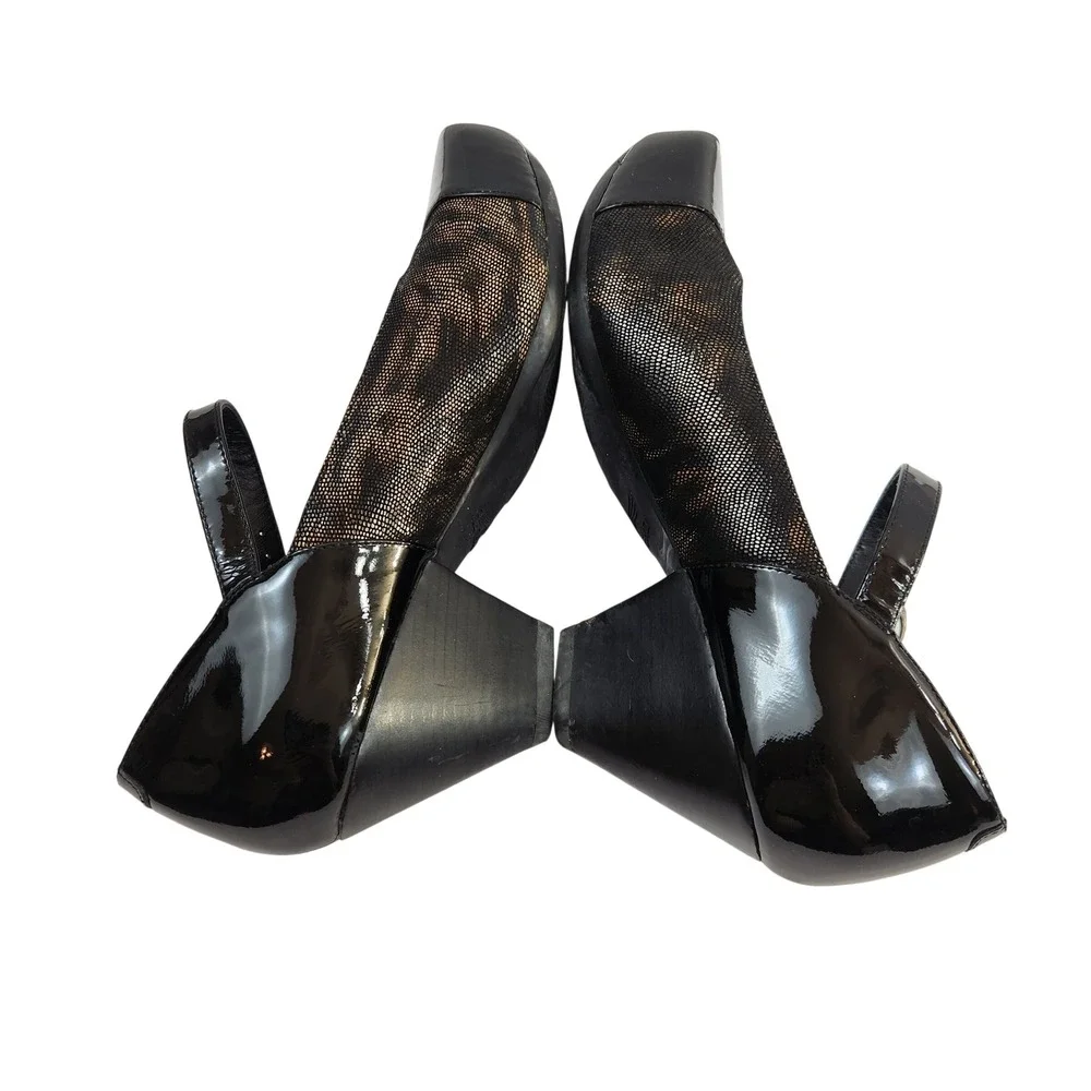 Dansko 38 Bonnie Mary Jane Heels Black Patent Leather Metallic Animal Print  7.5